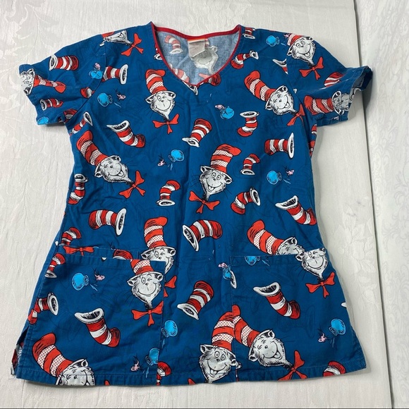 Dr. Seuss CAT IN THE HAT medical cotton scrub top size XS - Picture 2 of 15
